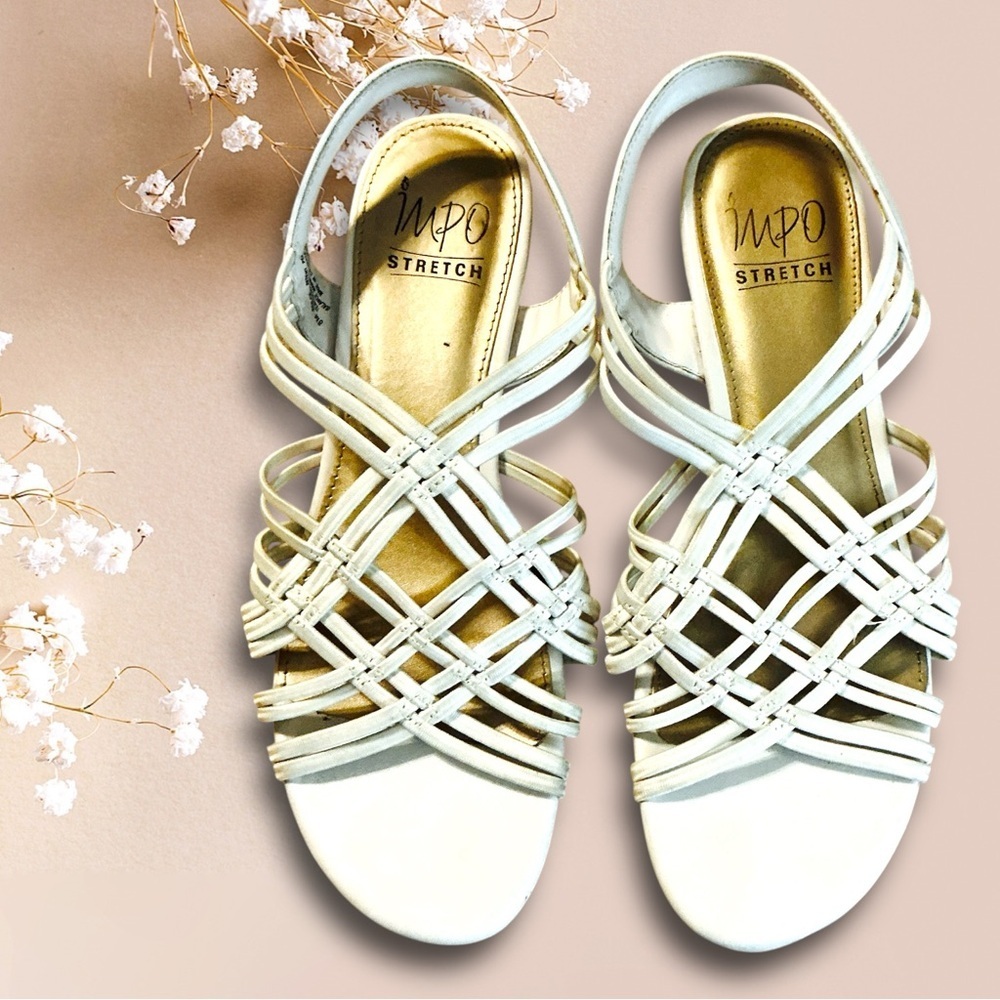 🌸IMPO WHITE REECE STRAPPY STRETCH SANDALS